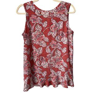 Loft M Womens Sleeveless Floral Blouse Top With Bow Tie Back Pink White